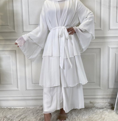 Noor Abaya  3 tier- WHITE