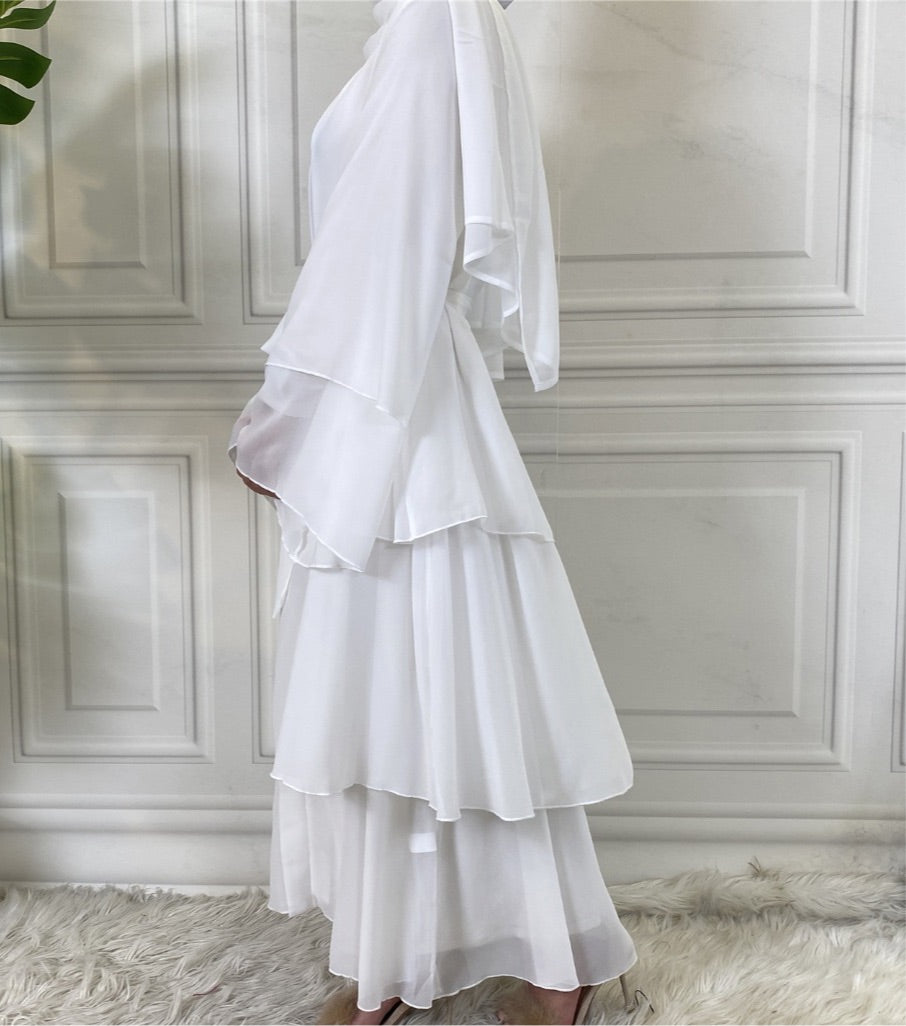 Noor Abaya  3 tier- WHITE